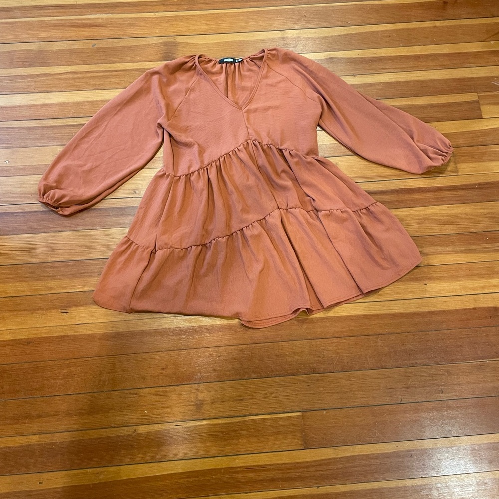 Missguided shift babydoll dress in rust orange size 2